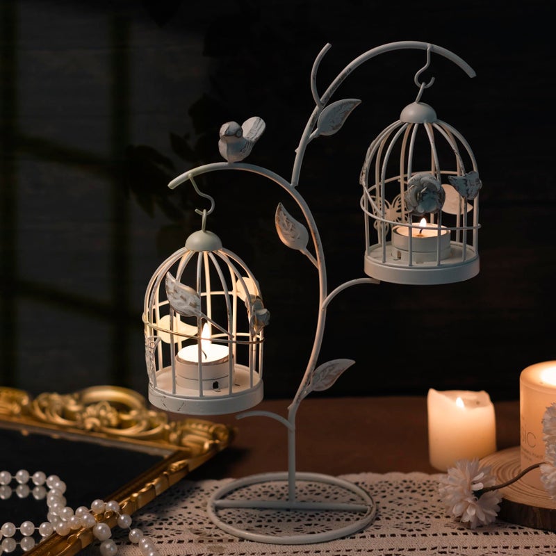 LANLONG Decorative Birdcage Candle Holders for Tealight Candles, 13.8in Tall Vintage Candle Holder, Metal Bird cage Candle Stands for Rustic Home Decor Table Wedding Christmas Centerpiece Bird Decor - Image 4